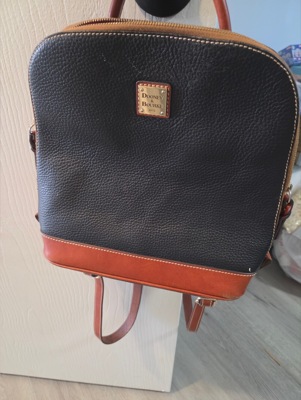 Dooney & Bourke Black and Brown Pebble Leather Backpack